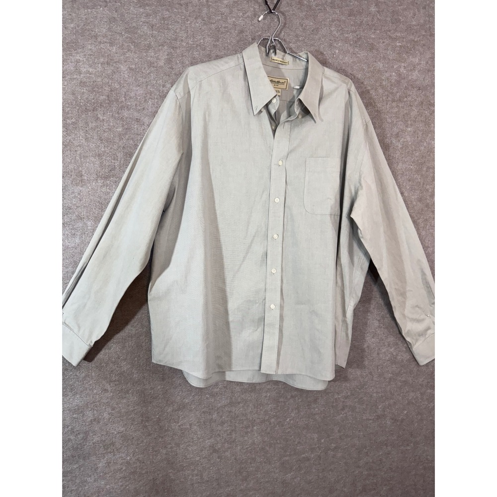 Eddie Bauer Button Down Shirt Mens XL Beige Wrinkle Resistant Cotton Casual